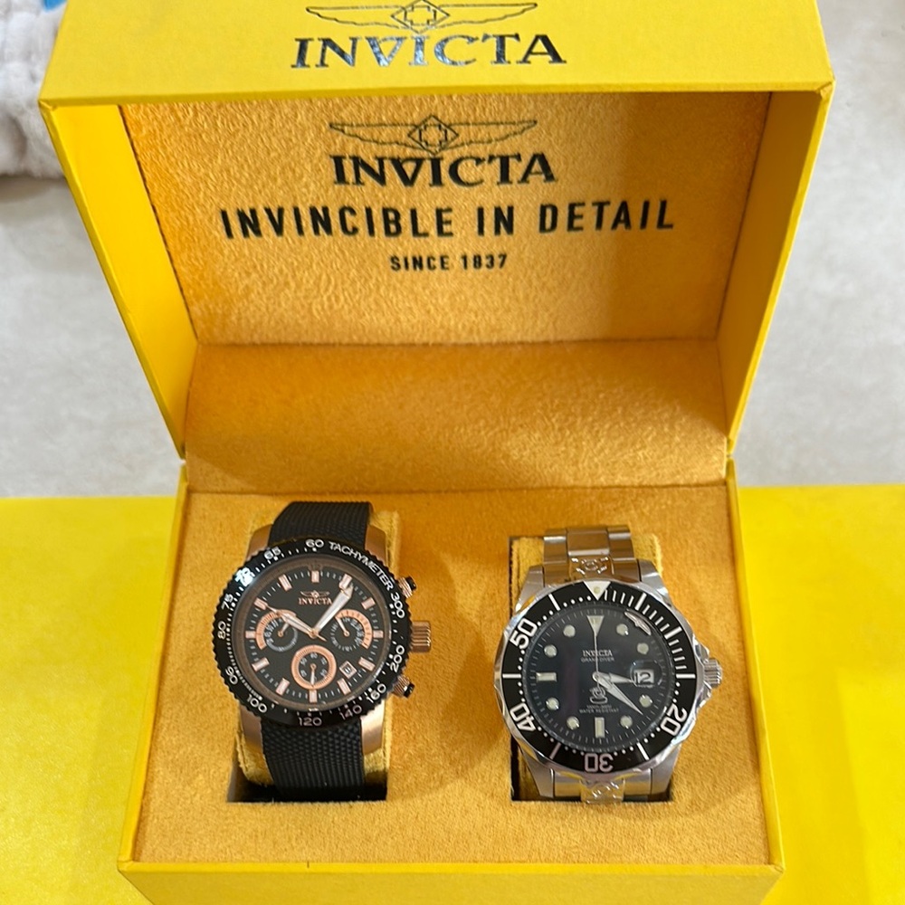Invicta Dual Watch Set with Black and Silver and Rose-gold Tones